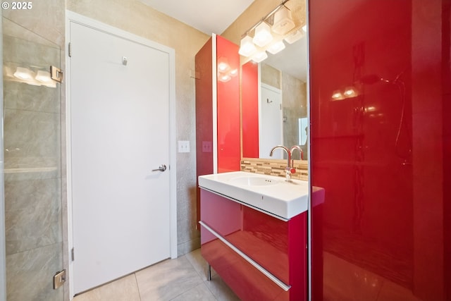 324 NE 108th Pl, Portland, OR 97220 - full bathroom with vanity, tile patterned flooring, and backsplash