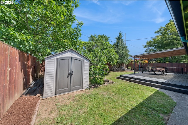 324 NE 108th Pl, Portland, OR 97220 - fenced backyard featuring a deck and a storage shed