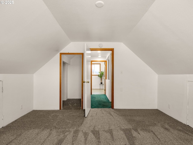 bonus room featuring lofted ceiling and carpet flooring