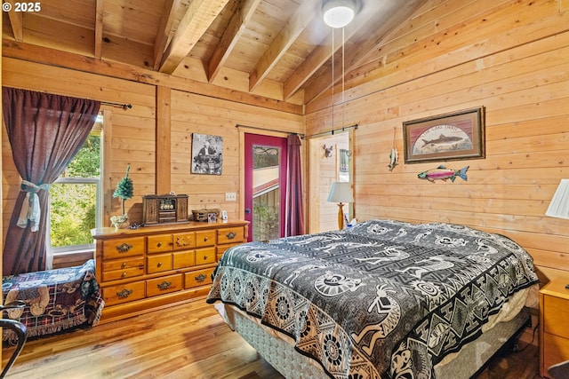 51256 Salmon Gulch Rd, Myrtle Point, OR 97458 - bedroom featuring wood walls, wood-type flooring, and wooden ceiling