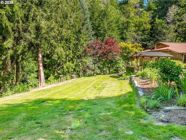 51256 Salmon Gulch Rd, Myrtle Point, OR 97458 - view of grassy yard with a gazebo and a wooded view