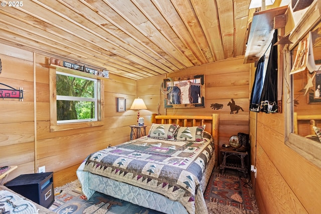 51256 Salmon Gulch Rd, Myrtle Point, OR 97458 - bedroom featuring wooden walls, wooden ceiling, and vaulted ceiling