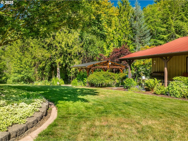 51256 Salmon Gulch Rd, Myrtle Point, OR 97458 - view of grassy yard with a gazebo and a wooded view