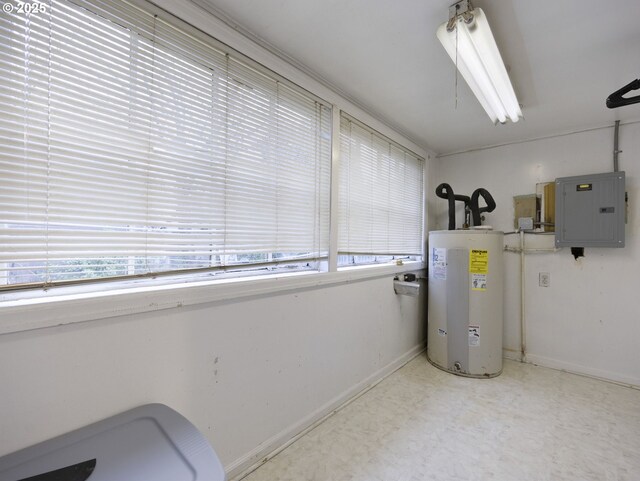 utility room with electric panel and electric water heater