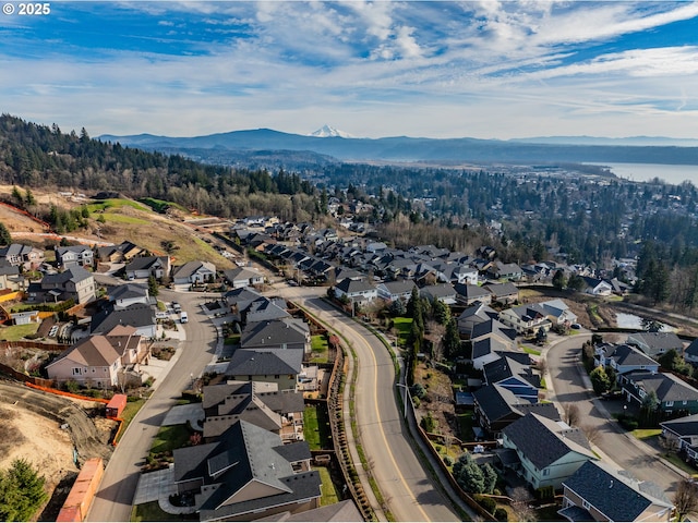 aerial view with a residential view and a mountain view