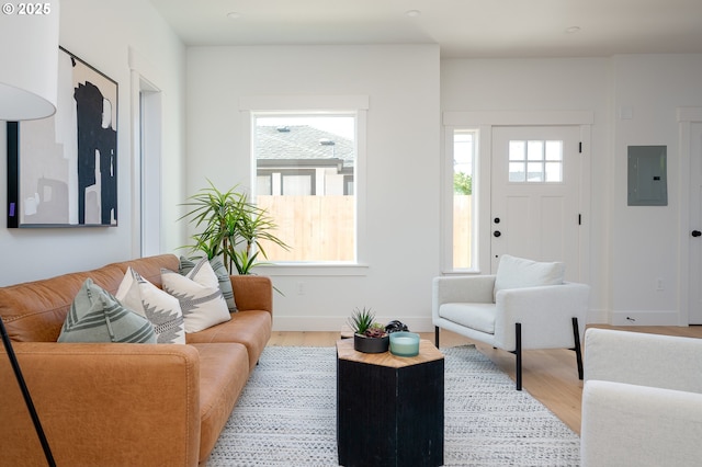 319 N Holland St, Portland, OR 97217 - living room featuring electric panel and light wood-type flooring