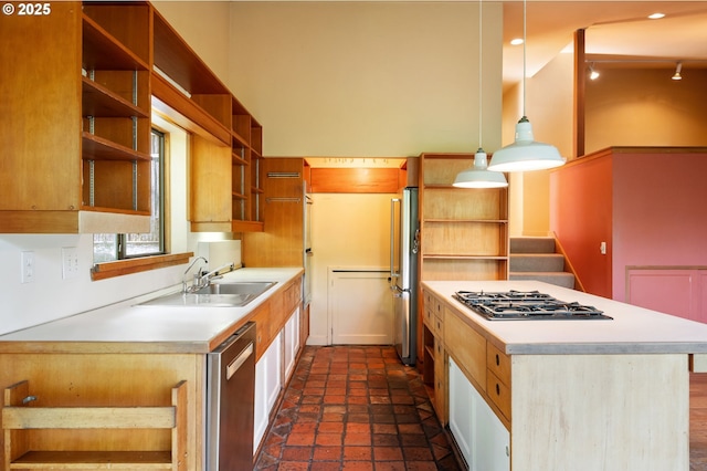 6438 SW Barnes Rd, Portland, OR 97221 - kitchen featuring open shelves, a sink, appliances with stainless steel finishes, and light countertops