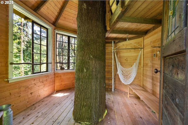 6438 SW Barnes Rd, Portland, OR 97221 - relaxing sauna / steam room featuring wooden ceiling, wood-type flooring, plenty of natural light, and wood walls
