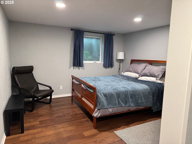 7922 SW Capitol Hill Rd, Portland, OR 97219 - bedroom with dark wood-type flooring, recessed lighting, and baseboards