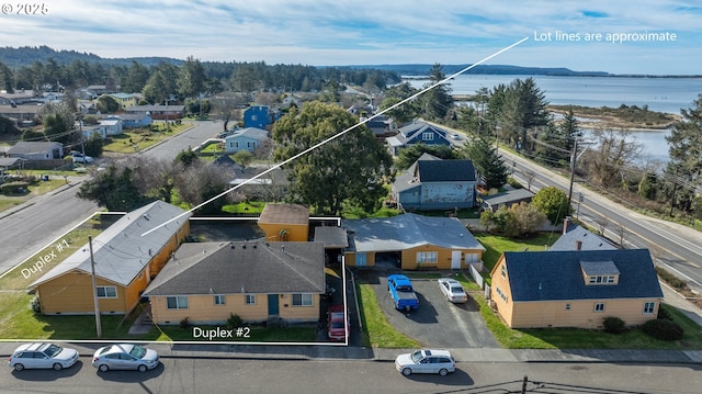 bird's eye view featuring a water view