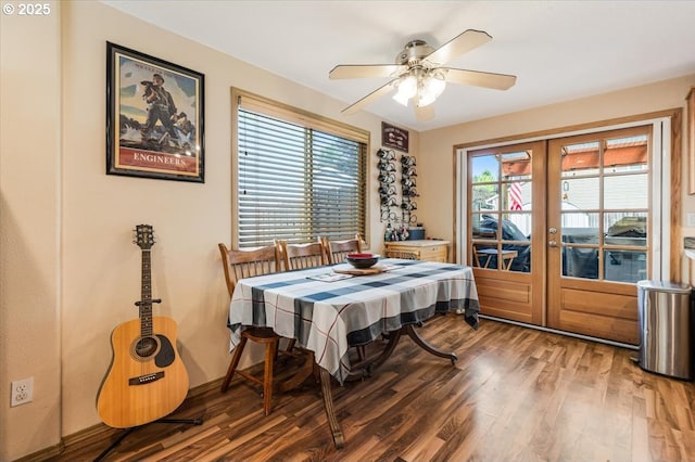 3977 SE Salquist Rd, Gresham, OR 97080 - dining room featuring french doors, wood finished floors, healthy amount of natural light, and a ceiling fan