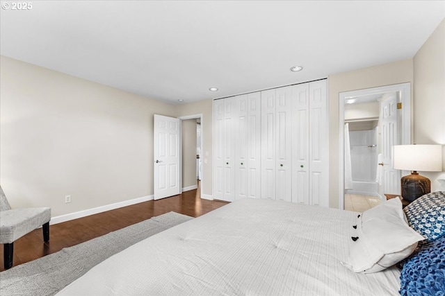 10620 SW Highland Dr, Portland, OR 97224 - bedroom featuring recessed lighting, wood finished floors, a closet, and connected bathroom
