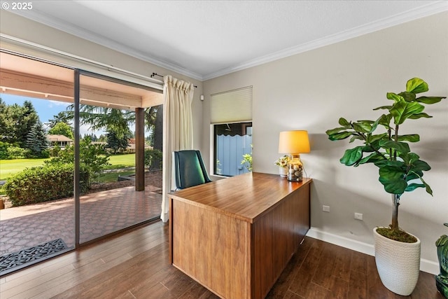 10620 SW Highland Dr, Portland, OR 97224 - office area featuring dark wood-style floors and crown molding