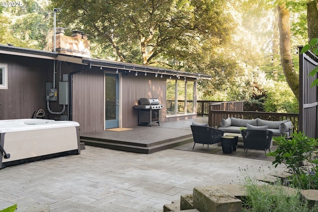 5431 SW Alfred St, Portland, OR 97219 - view of patio featuring outdoor lounge area, a wooden deck, and area for grilling