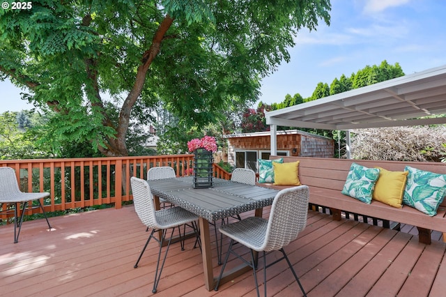 6611 SE 40th Ave, Portland, OR 97202 - wooden terrace with outdoor dining space and an outbuilding