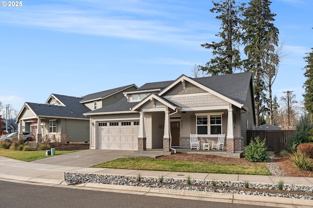 craftsman-style house with a garage and a porch