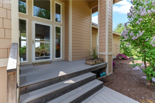 335 Runyan Rd, Woodland, WA 98674 - view of exterior entry with a wooden deck