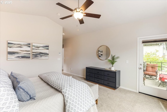 626 SE 38th Dr, Gresham, OR 97080 - bedroom featuring access to exterior, carpet, vaulted ceiling, and ceiling fan