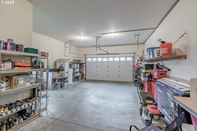 garage with a garage door opener