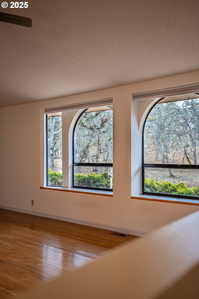 details with hardwood / wood-style flooring and a textured ceiling