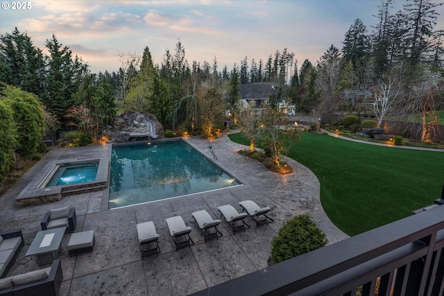 5390 NW Roanoke Ln, Portland, OR 97229 - view of pool with a patio, a water slide, a lawn, a pool with connected hot tub, and view of scattered trees