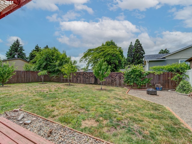 view of yard with an outdoor fire pit and a fenced backyard