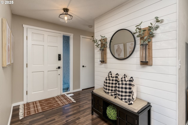 entrance foyer with baseboards and dark wood-style floors