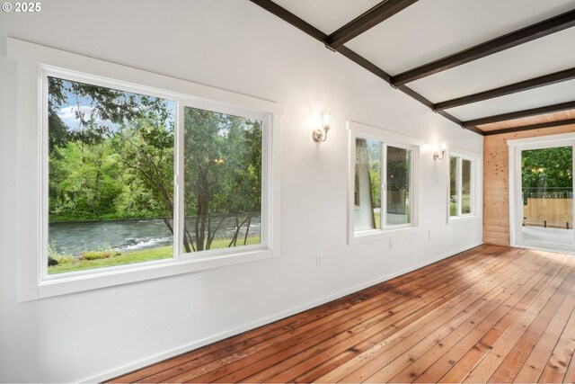28831 SE Woods Rd, Eagle Creek, OR 97022 - unfurnished sunroom featuring beam ceiling