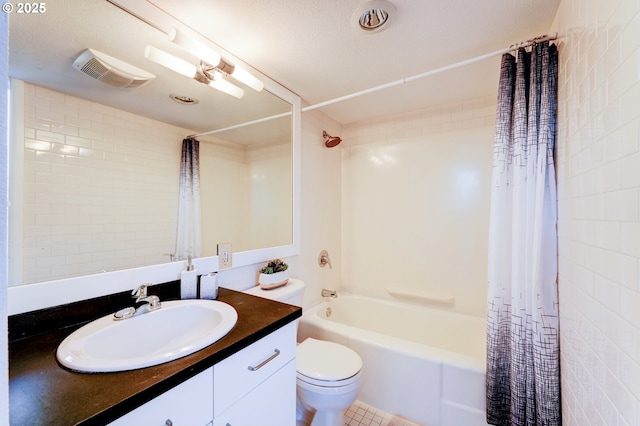 full bathroom featuring vanity, toilet, and shower / bath combo with shower curtain