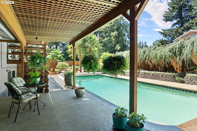 view of pool with a fenced in pool, a fenced backyard, and a patio