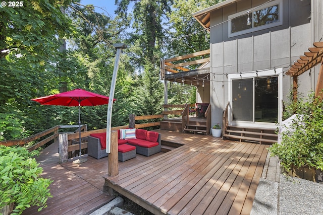 28825 SW Grahams Ferry Rd, Wilsonville, OR 97070 - wooden terrace with an outdoor living space and view of scattered trees
