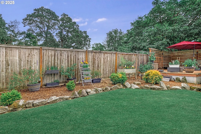 6516 SW Locust St, Portland, OR 97223 - fenced backyard with a deck and a garden