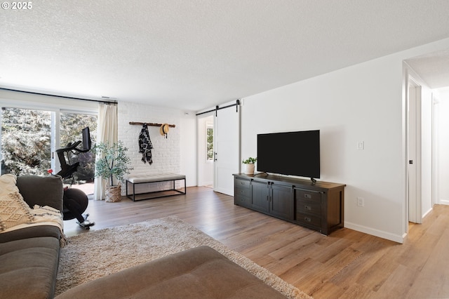 1437 Greentree Cir, Lake Oswego, OR 97034 - living area with light wood-style floors, a textured ceiling, a barn door, and baseboards