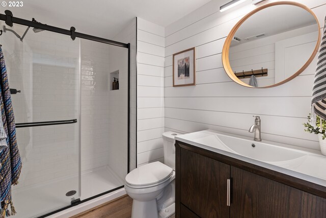 1437 Greentree Cir, Lake Oswego, OR 97034 - bathroom featuring toilet, a shower stall, vanity, and wood finished floors