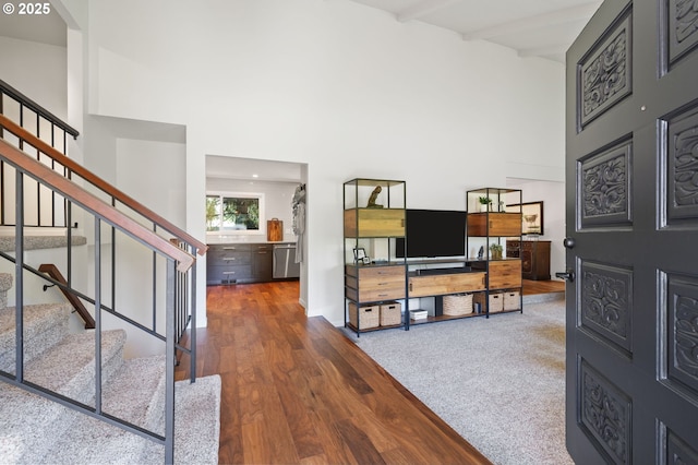 1437 Greentree Cir, Lake Oswego, OR 97034 - foyer entrance with a towering ceiling, stairs, and wood finished floors