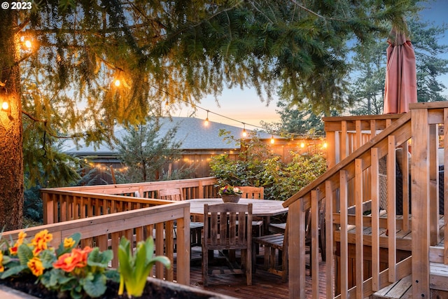 1437 Greentree Cir, Lake Oswego, OR 97034 - wooden deck with outdoor dining space and stairs