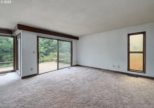 carpeted spare room with a textured ceiling