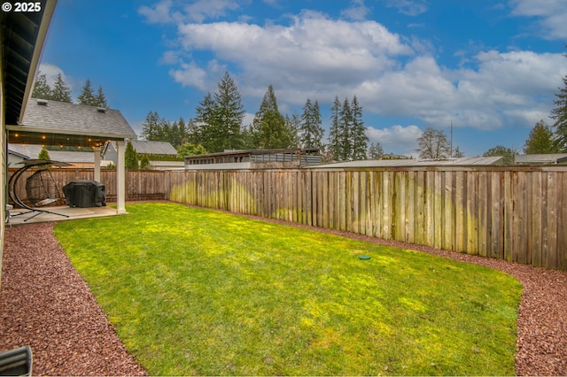 view of yard with a patio and a fenced backyard