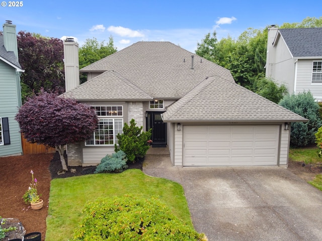 11069 SW Eschman Way, Tigard, OR 97223 - view of front of house with a shingled roof, an attached garage, a front yard, and concrete driveway