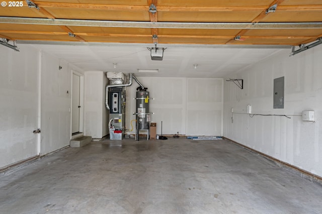 11069 SW Eschman Way, Tigard, OR 97223 - garage featuring electric panel, strapped water heater, a garage door opener, heating unit, and water heater