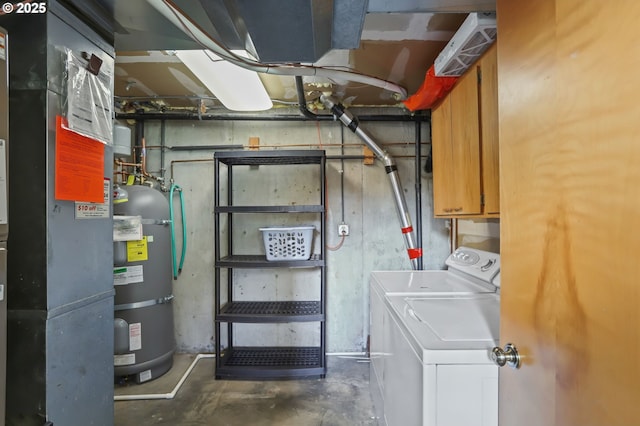 2335 5th St, Columbia City, OR 97018 - laundry room with strapped water heater, washer and clothes dryer, and heating unit