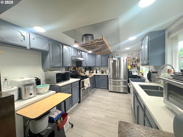 437 SE 154th Ave, Portland, OR 97233 - kitchen featuring appliances with stainless steel finishes, under cabinet range hood, and gray cabinetry