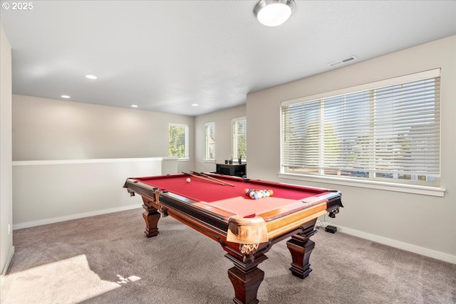 playroom featuring billiards and carpet