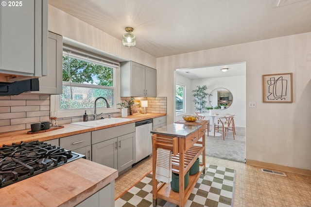 4433 NE 65th Ave, Portland, OR 97218 - kitchen with butcher block counters, dishwasher, and light flooring