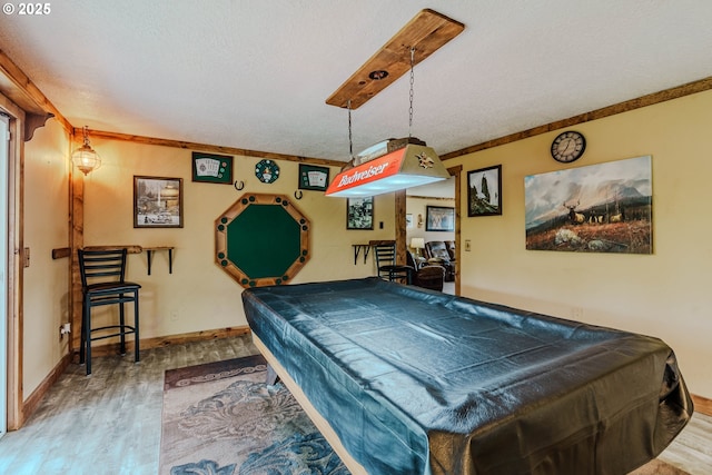 1445 NE 17th St, Gresham, OR 97030 - rec room featuring wood finished floors, a textured ceiling, pool table, and crown molding