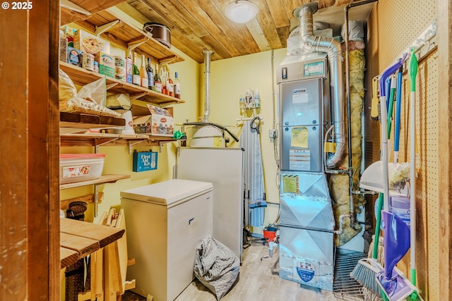 1445 NE 17th St, Gresham, OR 97030 - laundry room featuring wood finished floors and wooden ceiling