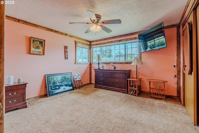 1445 NE 17th St, Gresham, OR 97030 - bedroom featuring a textured ceiling, carpet floors, and ceiling fan