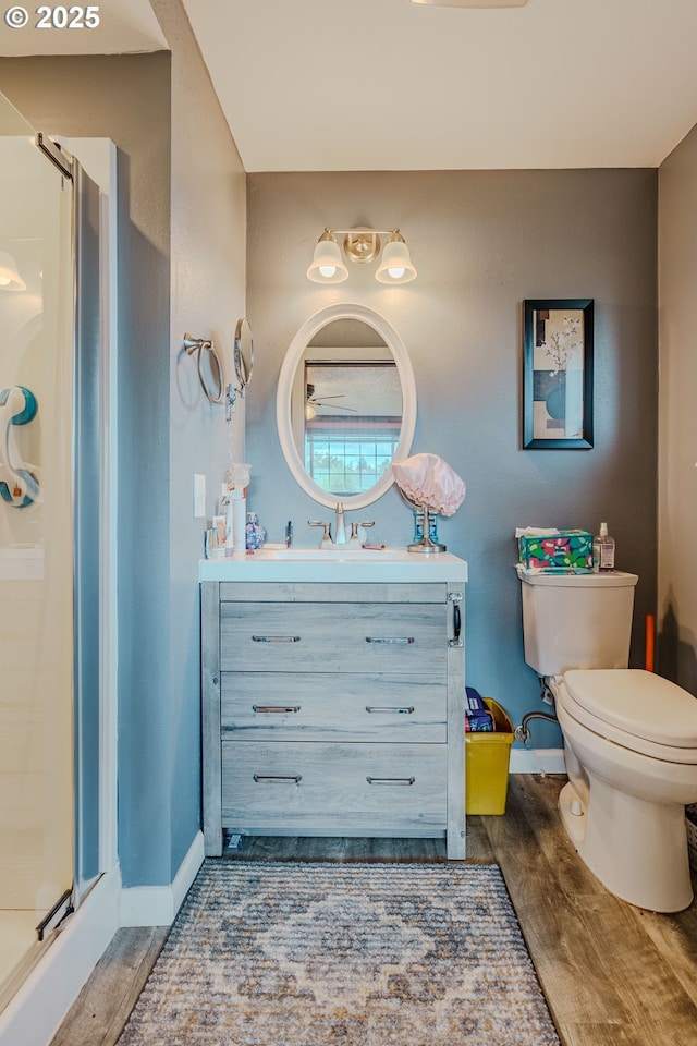 1445 NE 17th St, Gresham, OR 97030 - full bath featuring a stall shower, wood finished floors, and vanity