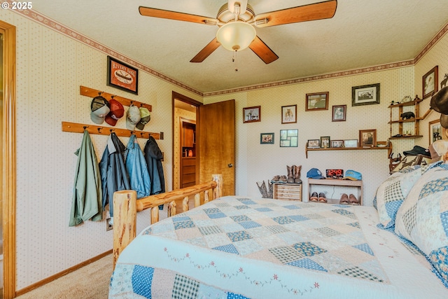 1445 NE 17th St, Gresham, OR 97030 - bedroom featuring carpet, crown molding, ceiling fan, and wallpapered walls