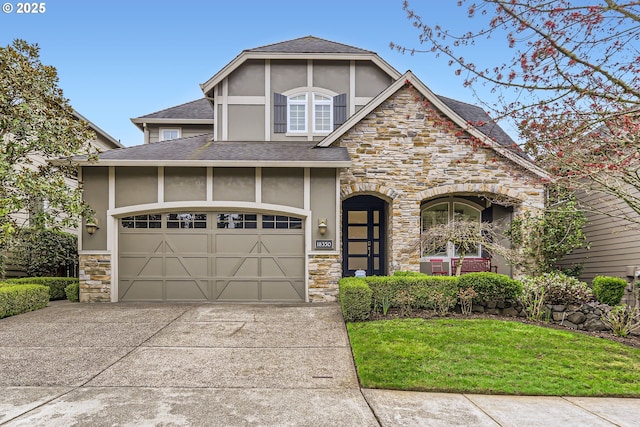 18350 SW Florendo Ln, Beaverton, OR 97007 - craftsman house featuring concrete driveway, stucco siding, stone siding, and a shingled roof